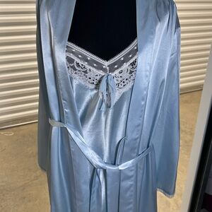 Oscar de La Renta Baby Blue Nightgown Duster Robe Set‎ Sz M Designer Luxury Y2k